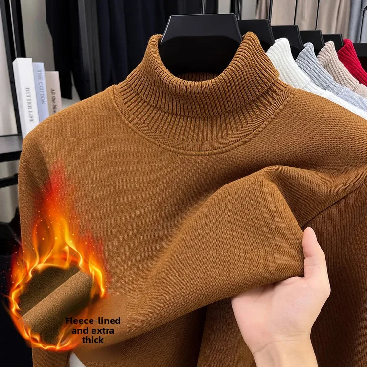 

Thiened вязаный шерстяной свитер с высоким воротником для мужчин, новый зимний пуловер с воротником с клапаном на подкладке, круглый пуловер, трикотаж