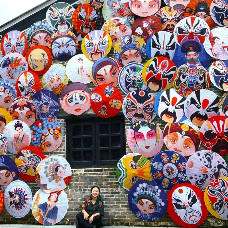 Sombrilla Decorativa de Papel Encerado para Techo, Máscara de Ópera China, Decoración para Restaurantes y Patios, Exhibición para Exteriores, Decoración de Calles de Ciudades Antiguas