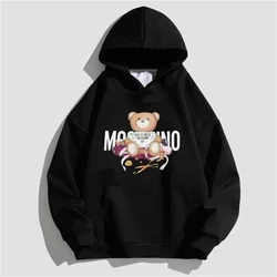 Hot Sale Women Hoodies Cute Brand Bear Print Men Pullover Hooded Sweat Shirts Joggers Long Sleeve Luxury Fleece Sweatshirt Tops