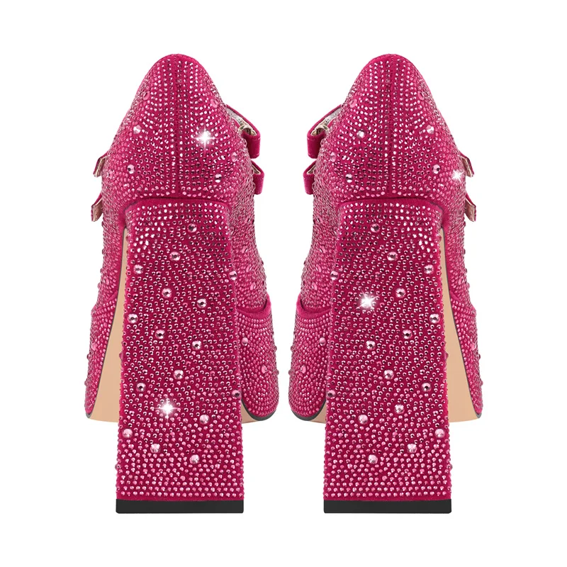Onlymaker Women Platform Pumps Mary-Jane Rhinestone Chunky High Heels Ankle Strap Dress Party Punk Shoes
