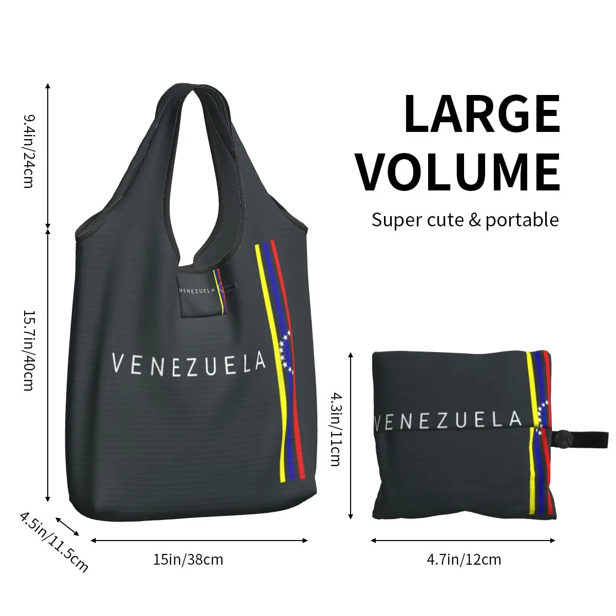 Custom Flag Venezuela Grocery Shopping Bags Shopper Tote Shoulder Bag Large Capacity Portable Bolivarian Republic of Venezuela