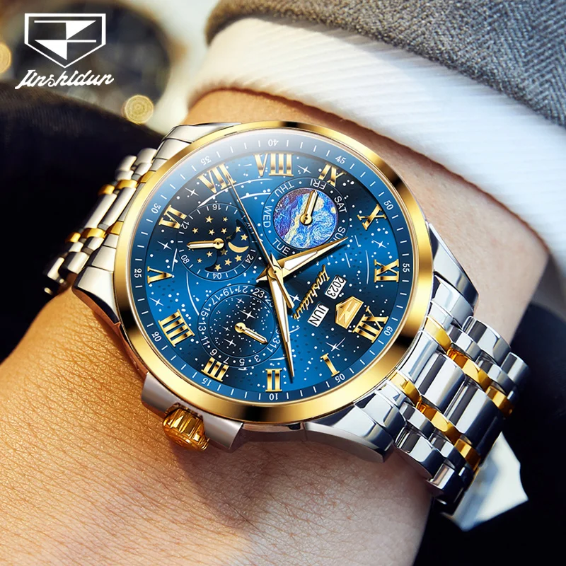 JSDUN 8957 Luxury Brand Men's Watch High Quality Waterproof Glowing Starry Sky Multi functional Automatic Mechanical Men's Watch