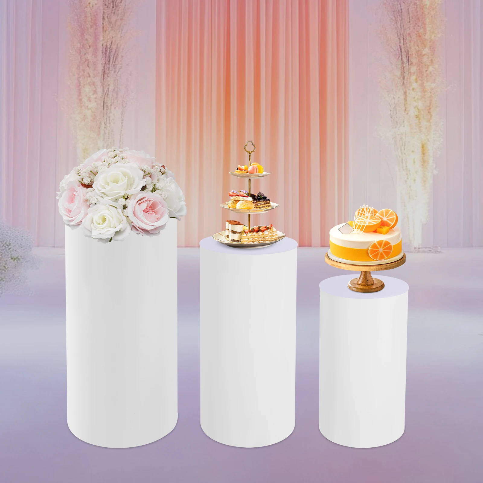 

3Pcs White Cylinder Pedestal Stands Round Cylinder Pedestal Display Plinth Pillars For Wedding Party Decor Event, Home Dessert