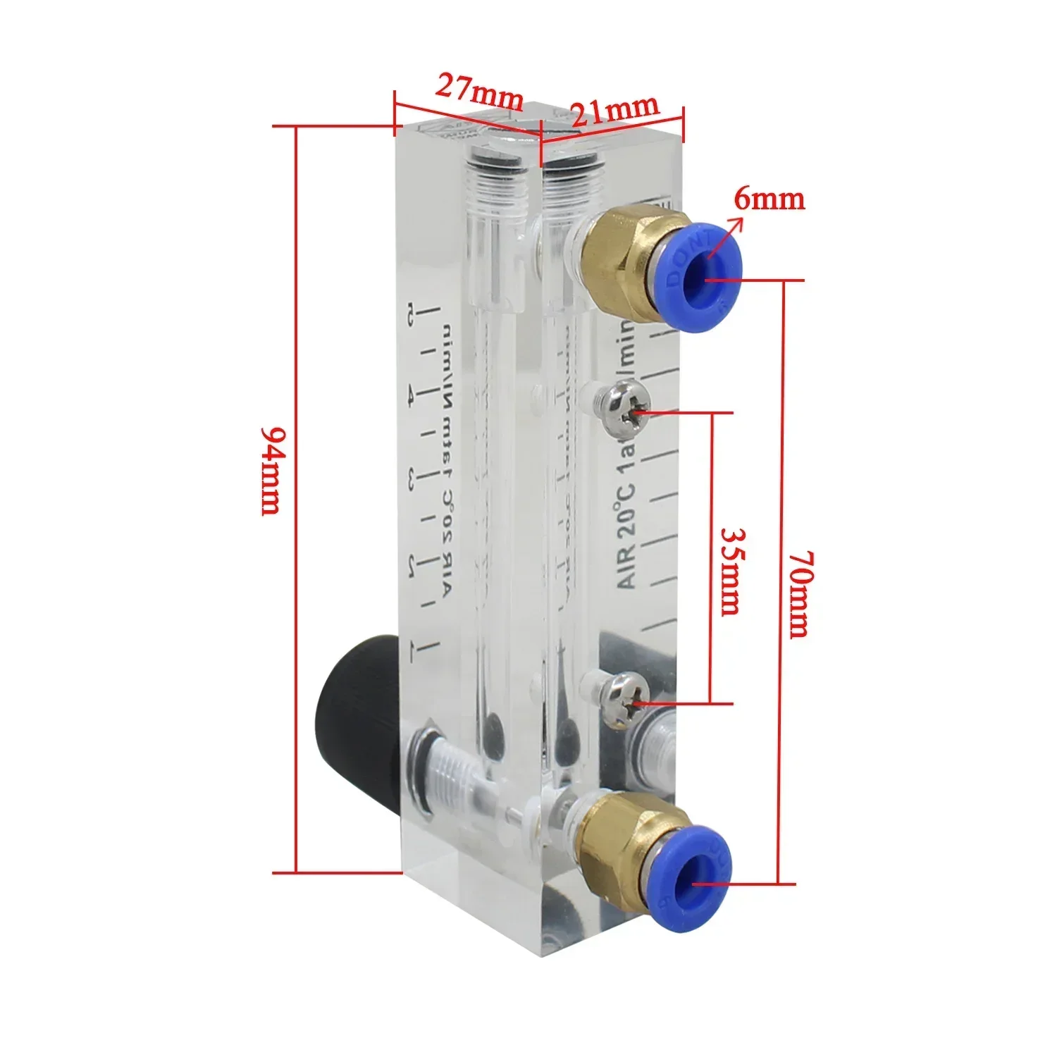 Acrylic Body Gas Float Compressed Air Rotameter Liquid Water Analyzer 1PC Panel Adjustable Flow Meter with Valve