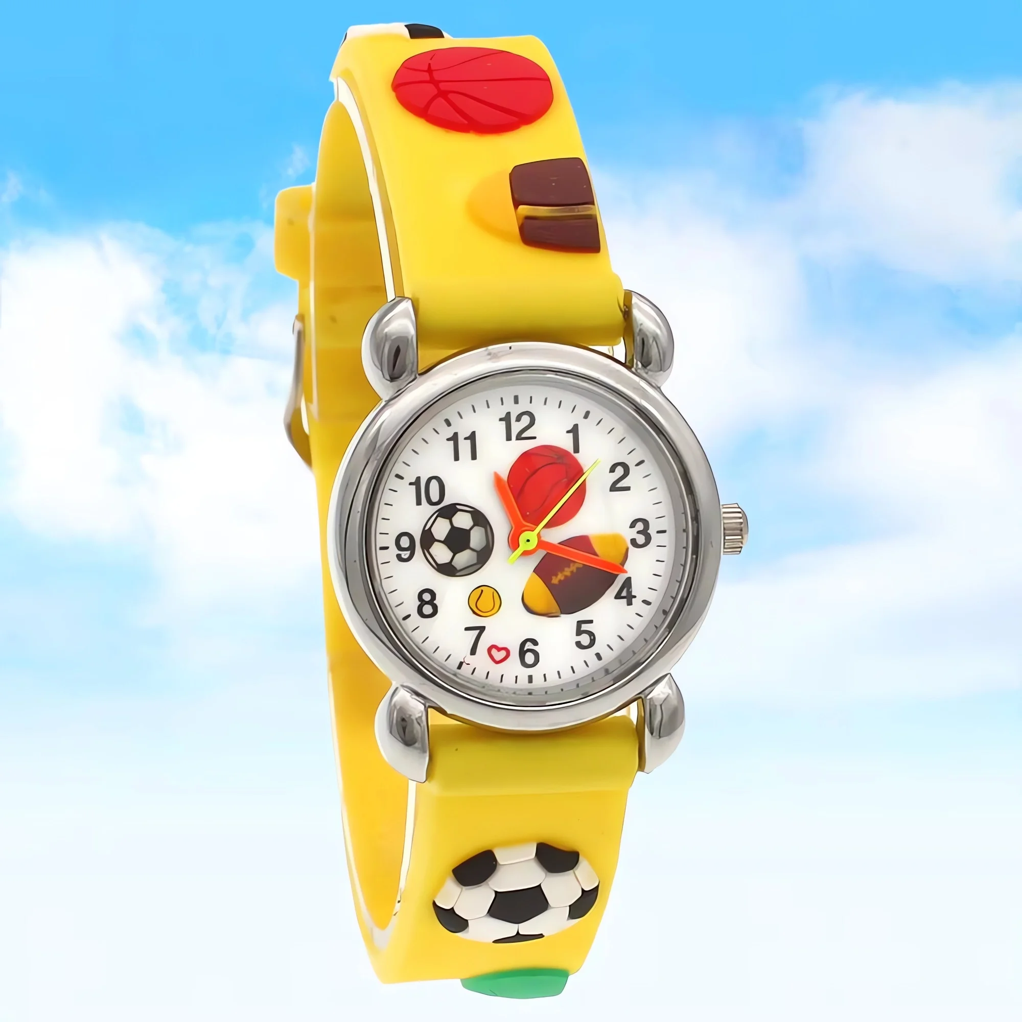 

Унисексные кварцевые часы с мультяшным футбольным дизайном, резиновым ремешком и силиконовым циферблатом для мальчиков и девочек, детские часы