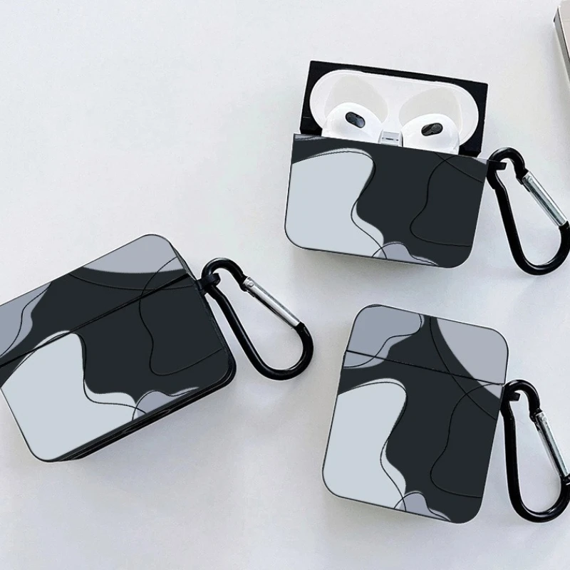 

Abstract Black Grey Pattern Earphone Case for Apple AirPods Pro2/Pro,AirPods 4, 3,1/2 Stylish Bluetooth Headset Protective Cover