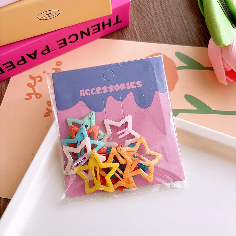 10PCS New Solid Color Five-pointed Star Girls Lovely Hairpins Children Headwear Hairgrip Hair Clips Hair Accessories