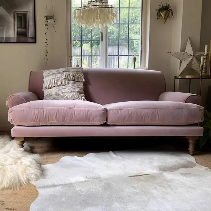 French retro small apartment velvet fabric sofa living room American modern simple light luxury bed and breakfast