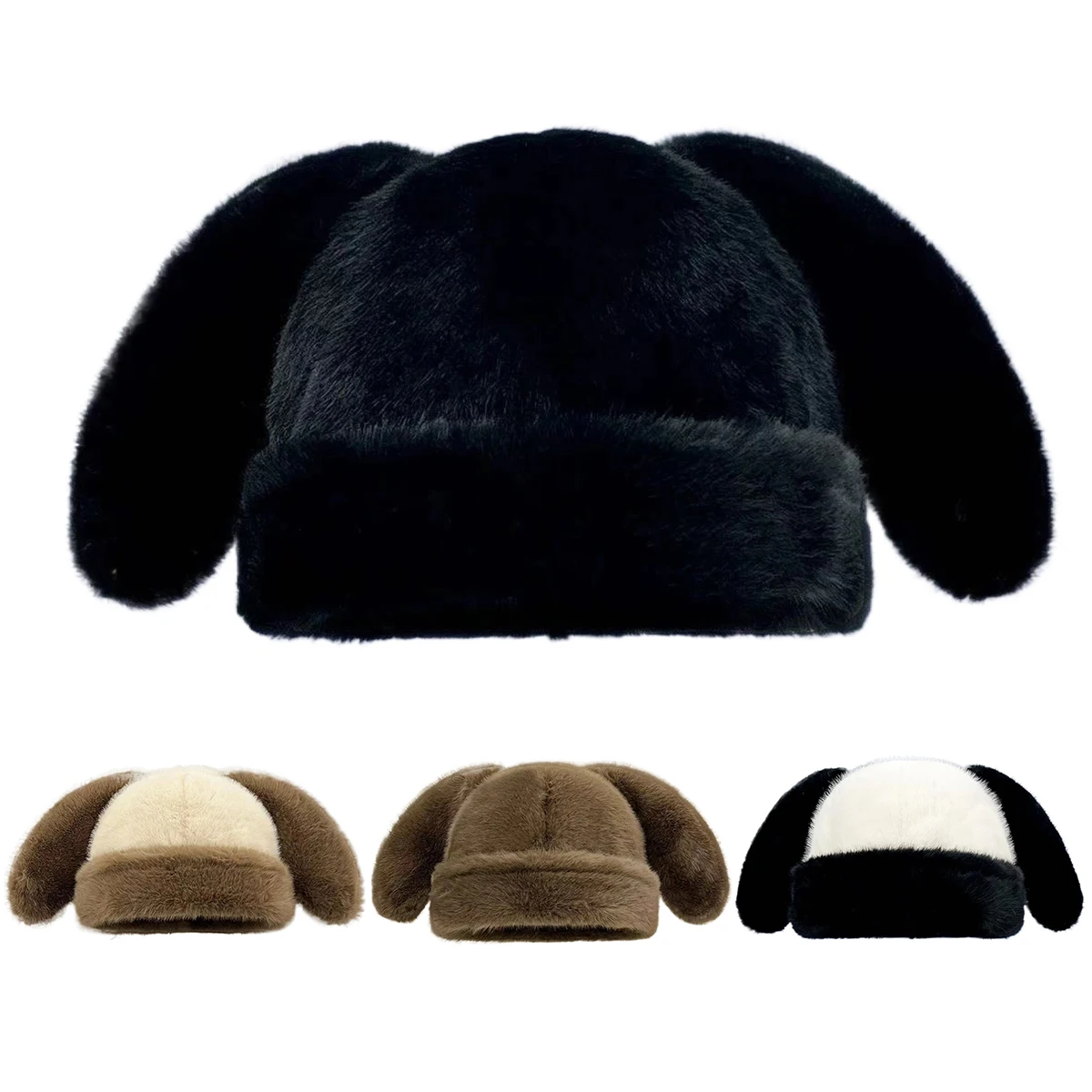 Unisex Rabbit Ears Pullover Cap Landlord Caps Autumn Winter Warm Fluffy Hat Melon Skin Hats Literary Hat Painter Cap