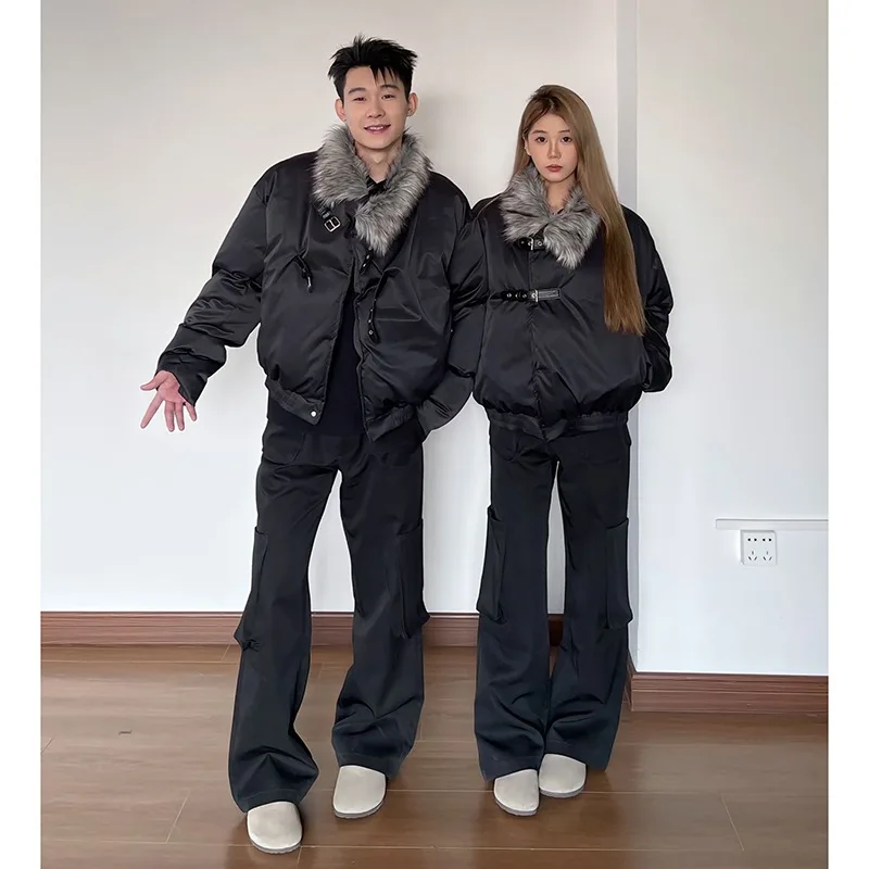 

Thiened Cotton Jaet for Men with Fur Collar Autumn Winter Large Size 250 Pou American Sle Deconstructed Couple Coat