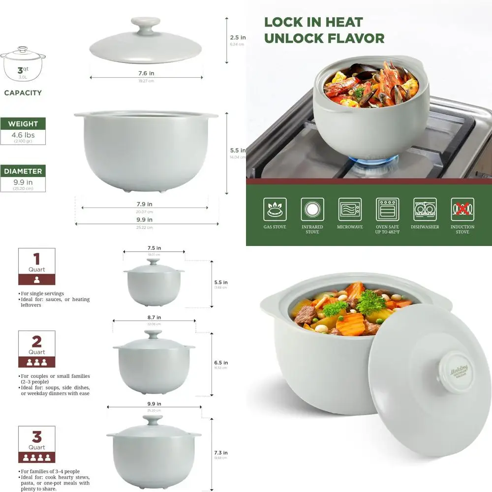 

Porcelain Casserole Dish with Lid, 3.17qt Cooking Pot for Stew, Soup, Steam, Oven and Microwave, Heat Resistant Grey