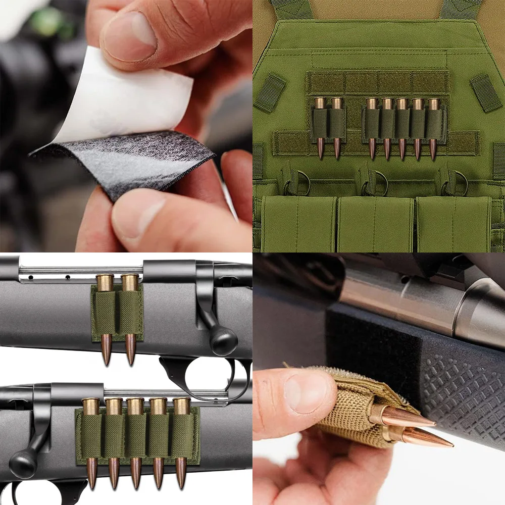 Tactical 2/5Round Ammo Holder Rifle Gun Bullet Pouch 12GA Cartridges Sleeve Adhesive Hook Loop Patch Bullet Holder
