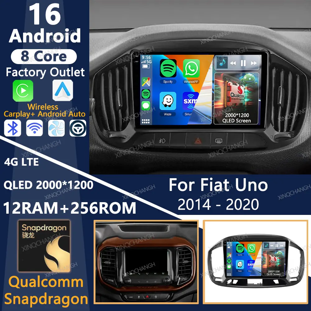 Android 16 Car Radio For Fiat Uno 2014 2015 2016 2017 2018 2019 2020 Head Unit Carplay Auto Multimedia Video Player BT Qualcomm