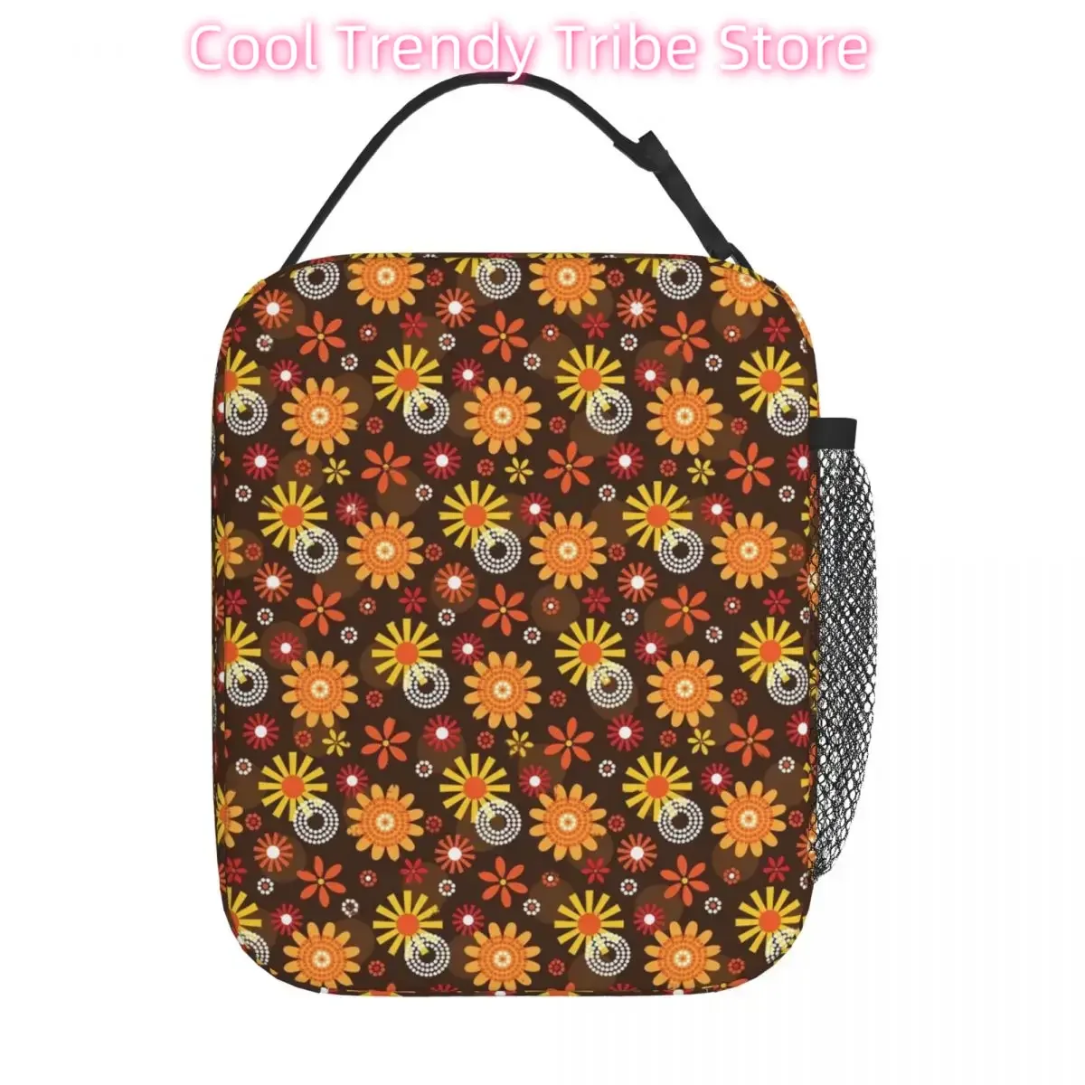 Retro Boho Floral Lunch Bag For Child Flower Print Graphic Lunch Box Cute Travel Cooler Bag Insulated Oxford Tote Food Bags