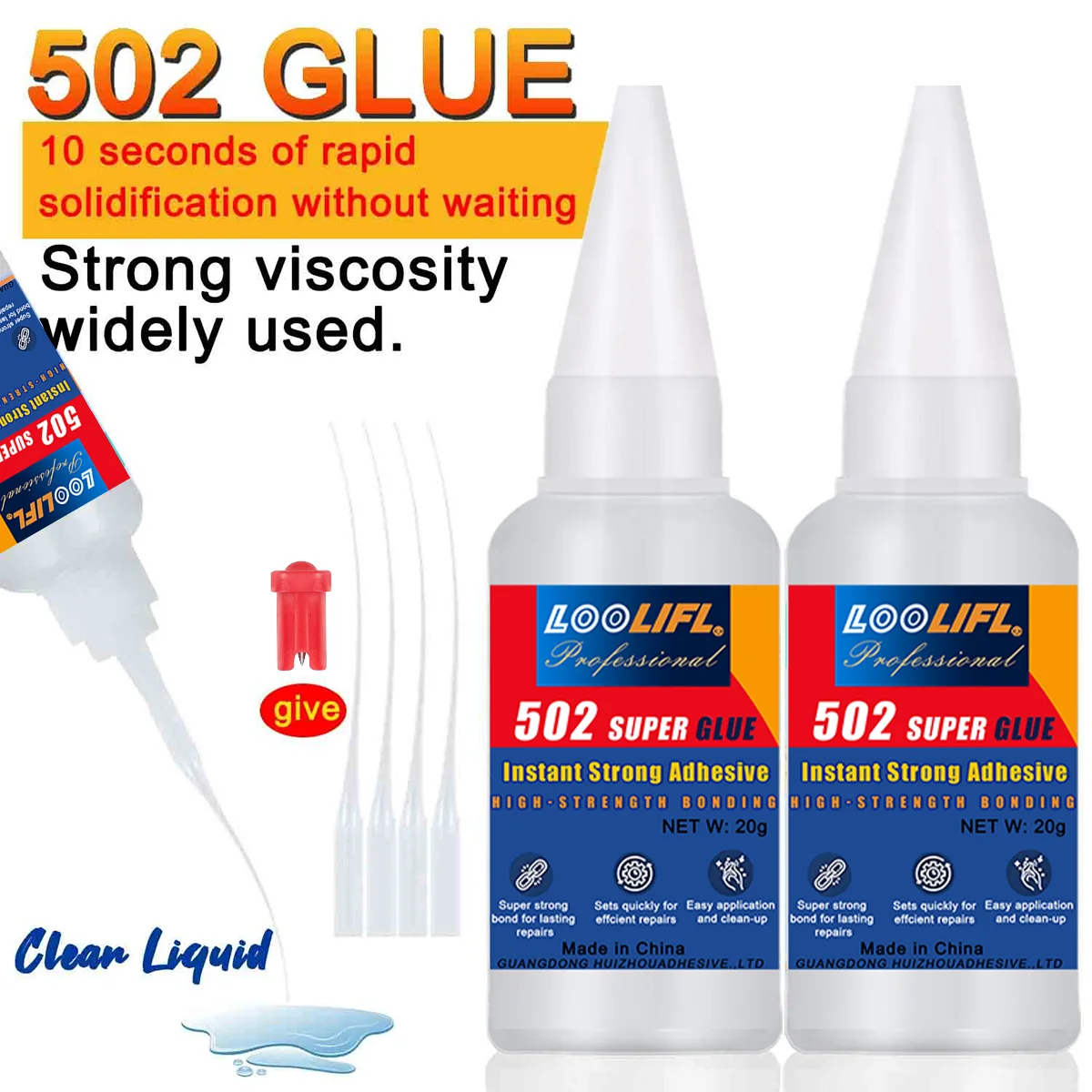 

Loolifl, 502, суперклей, мгновенный клей, универсальный клей, подходит для металла, керамики, дерева, стекла (с открывателем клея)