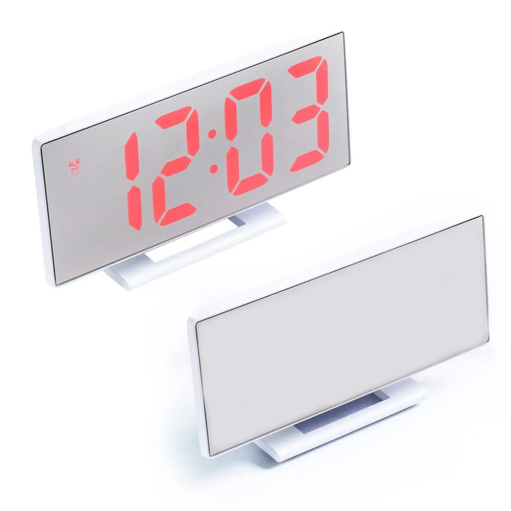 

Creative LED Large Screen Digital Mirror Alarm Clock White Shell Bedroom Bedside Student Electronic Watch Mute