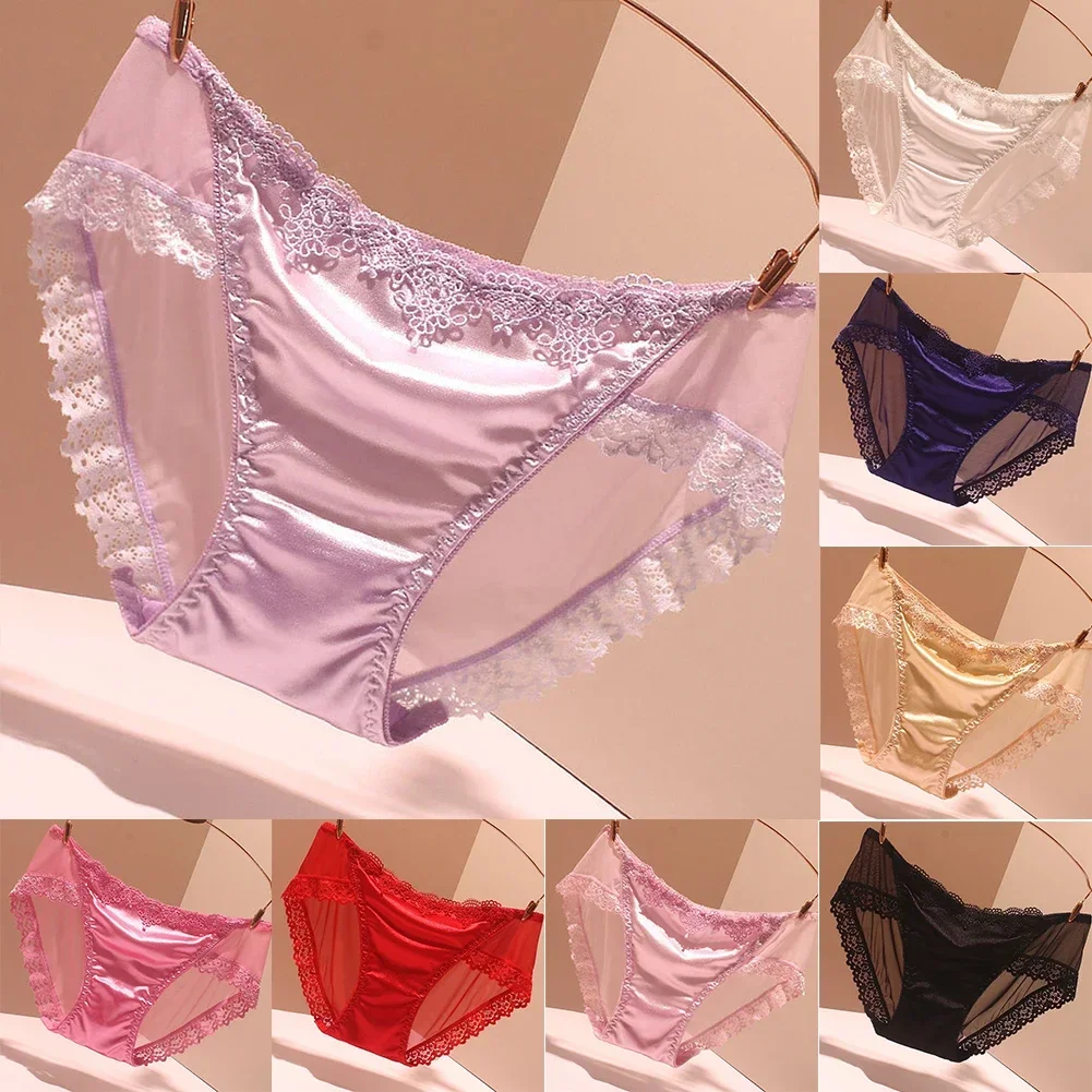 Women\'s Panties Smooth Sexy Lingerie Seamless Underpants Satin Woman Lace Underwear Breathable Thongs Comfortable Shiny Bikini