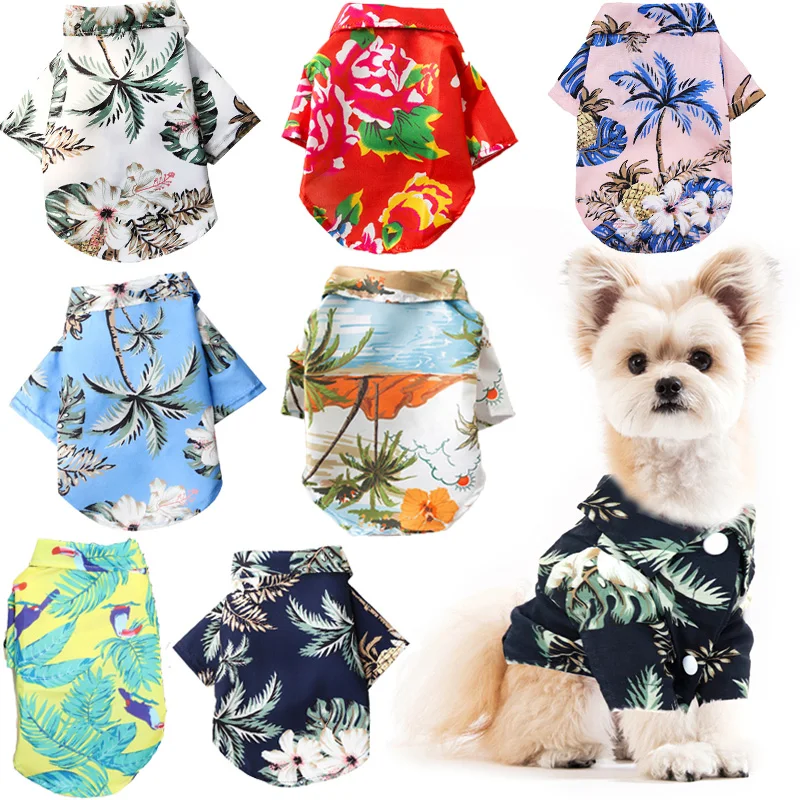 Small and medium-sized dog beach pineapple shirt Hawaiian pet dog cat golden retriever spring and summer season clothing