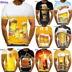 Beer Cheers Printing Tee Shirt Men Summer Cool Men 3D Beer Bubble Graphic T Shirts Short-sleeved T-shirt Fashion Casual Tops Tee