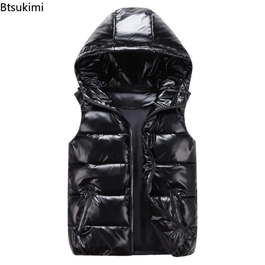 Gilet léger en coton pour hommes, manteaux pour Couple, gilet imperméable décontracté, hiver, à capuche, brillant, sans manches, Parkas