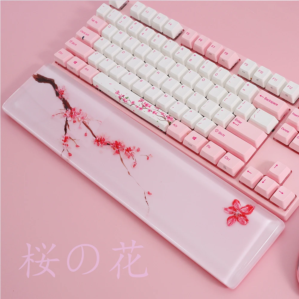 Imagem -05 - Pink Sakura Resina Teclado Mão Descanso para Jogos Mecânicos Pulso Resto Teclado Bandeja Personalizado Cherry Blossom Hand Rest