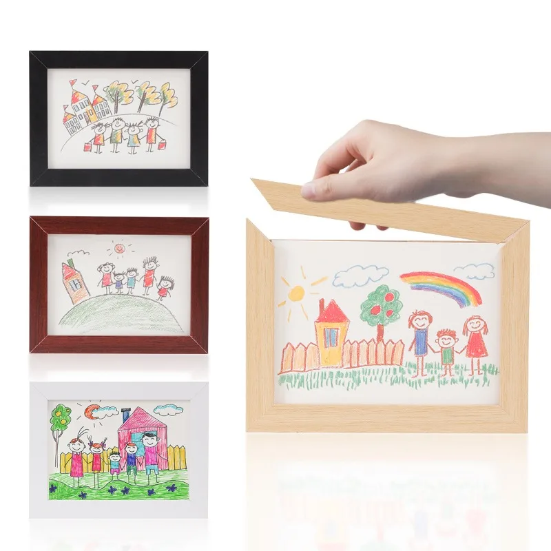 Kids Art Frame Wall Decoration Wooden Changeable Rotatable Photo Frame Family Portraits Memorial Picture Frame Kids