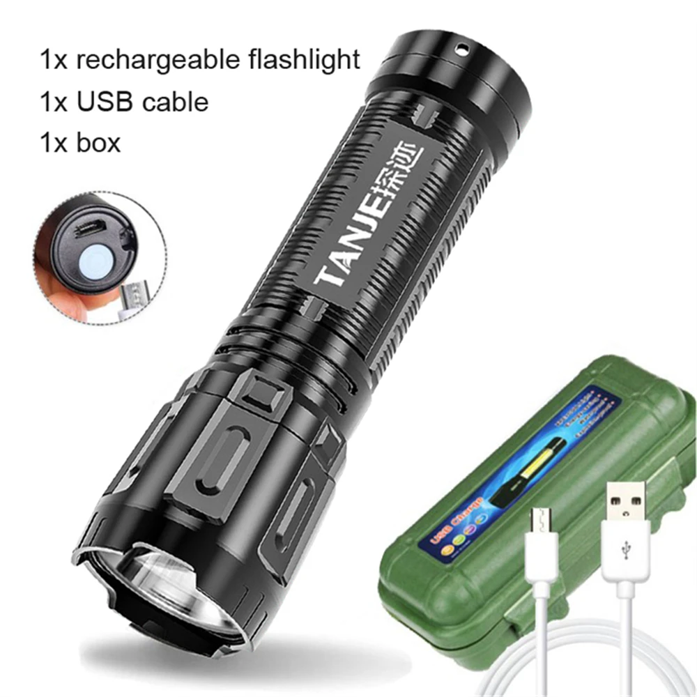 Strong Bright Mini LED Flashlight USB Rechargeable Built Battery Outdoor Multi-function Long-range Tactical Camping Flashlight