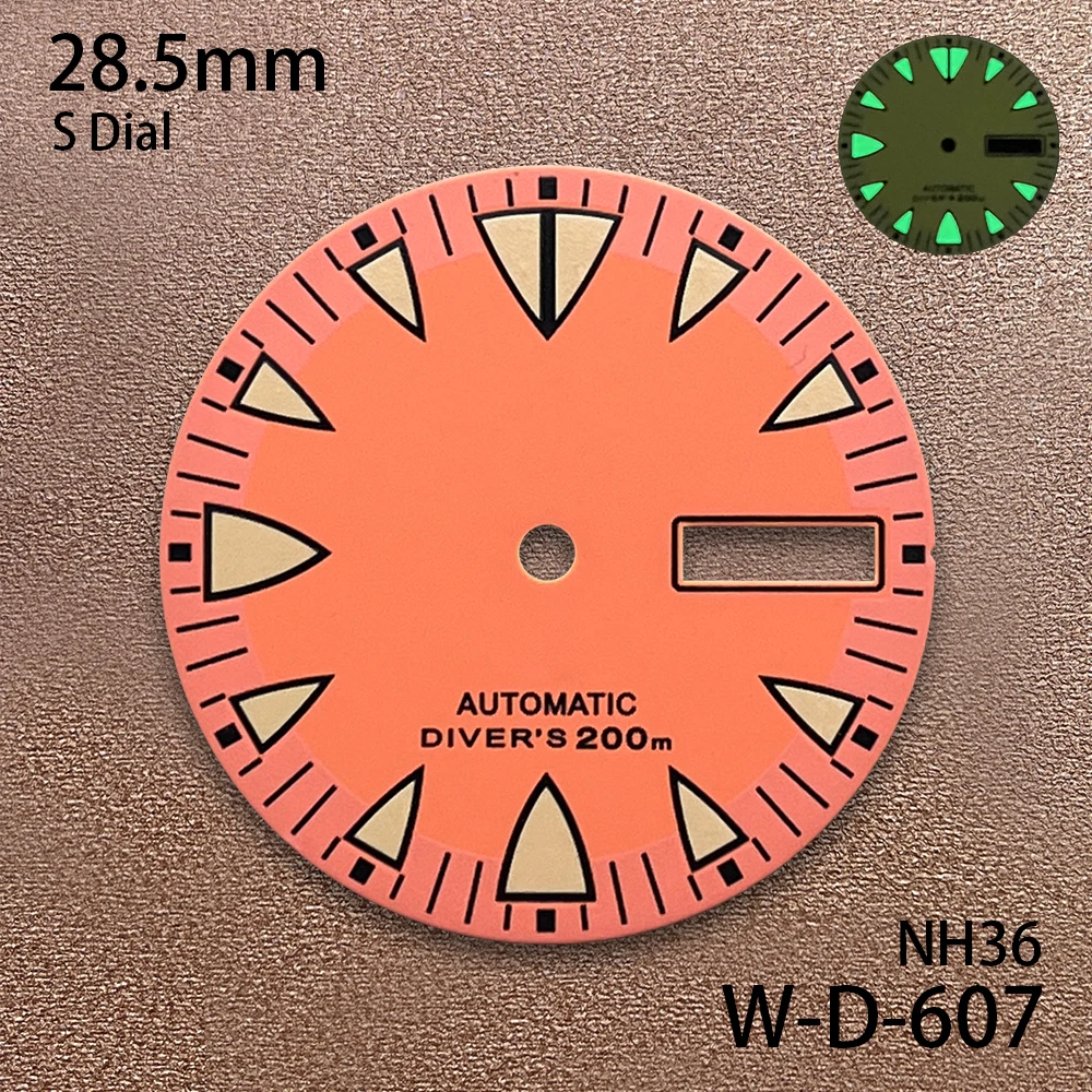 New 28.5mm S Logo Monster Dial Fit NH35/NH36 Japanese Movement Green Luminous Matte Dial Watch modification Accessories