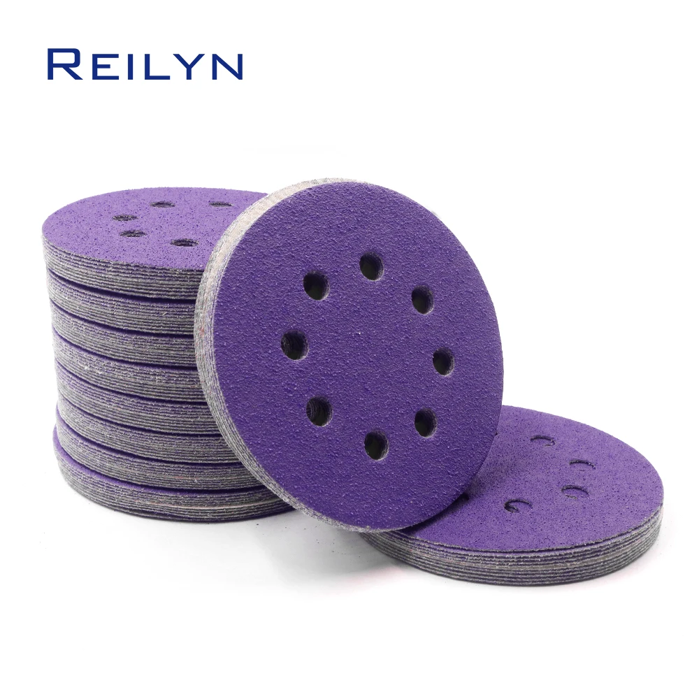 10pcs 5inch 125mm purple Sandpaper Polishing Wheel Sand Paper Polishing Pad 5 inch Flocked sandpaper tray Car Wood Sanding Disc