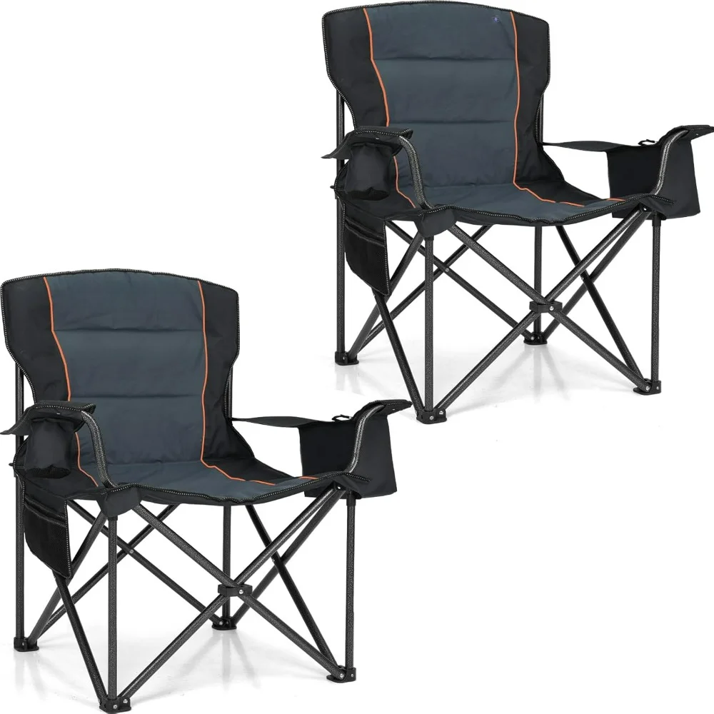

Camping Chairs Oversized Folding 2 Pack Heavy Duty - 450 lbs Support with Padded Bumper Bag for Garden Beach Fishing Black