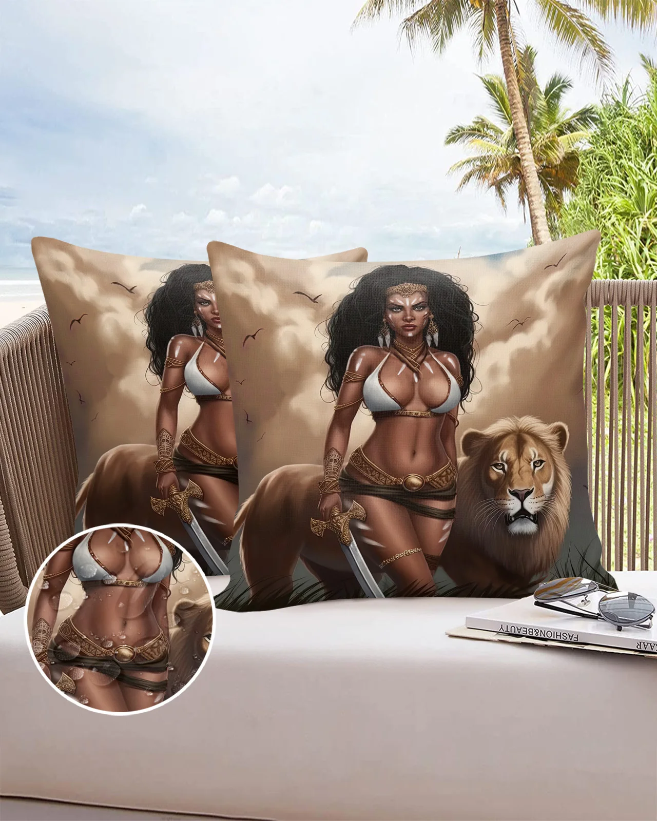 African Savanna Woman Lion 2/4PCS Outdoor Pillowcase Waterproof Sofa Pillow Cover Case Garden Patio Cushion Covers Home Decor