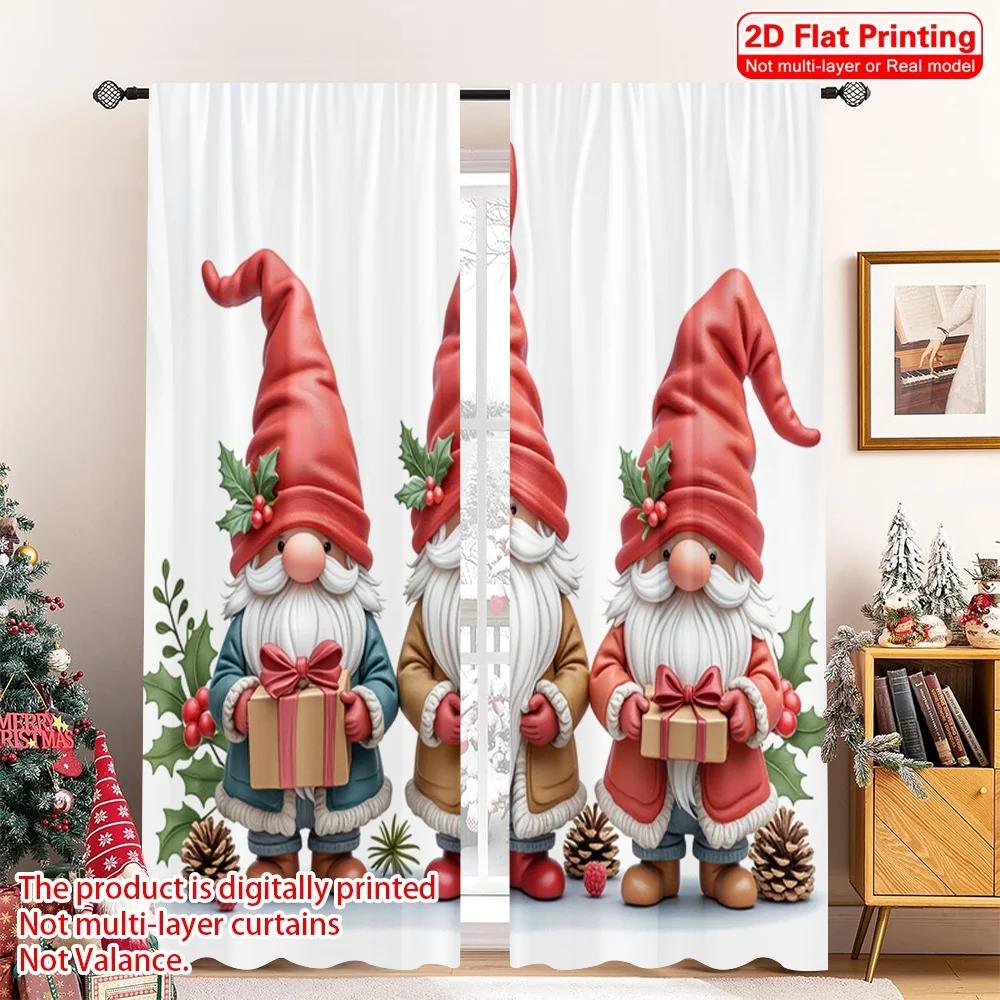 

2pcs 2D flat printing Christmas Curtains Christmas Gnomes Festive Gifts 100% Polyester Without Electricity Spring Use for