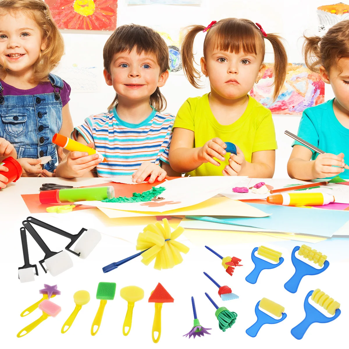 

1Set Paint Sponge Roller Brush Set Handle Design Easy Use DIY Graffiti Drawing Tools Art Supplies