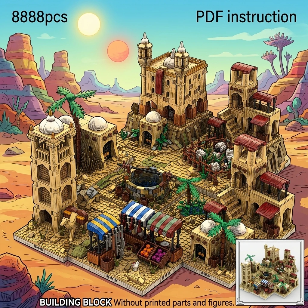 

Building Blocks MOC Sci-Fi Desert Planet Architecture Modular Space Outpost Micro Diorama Display Adult Brick Set