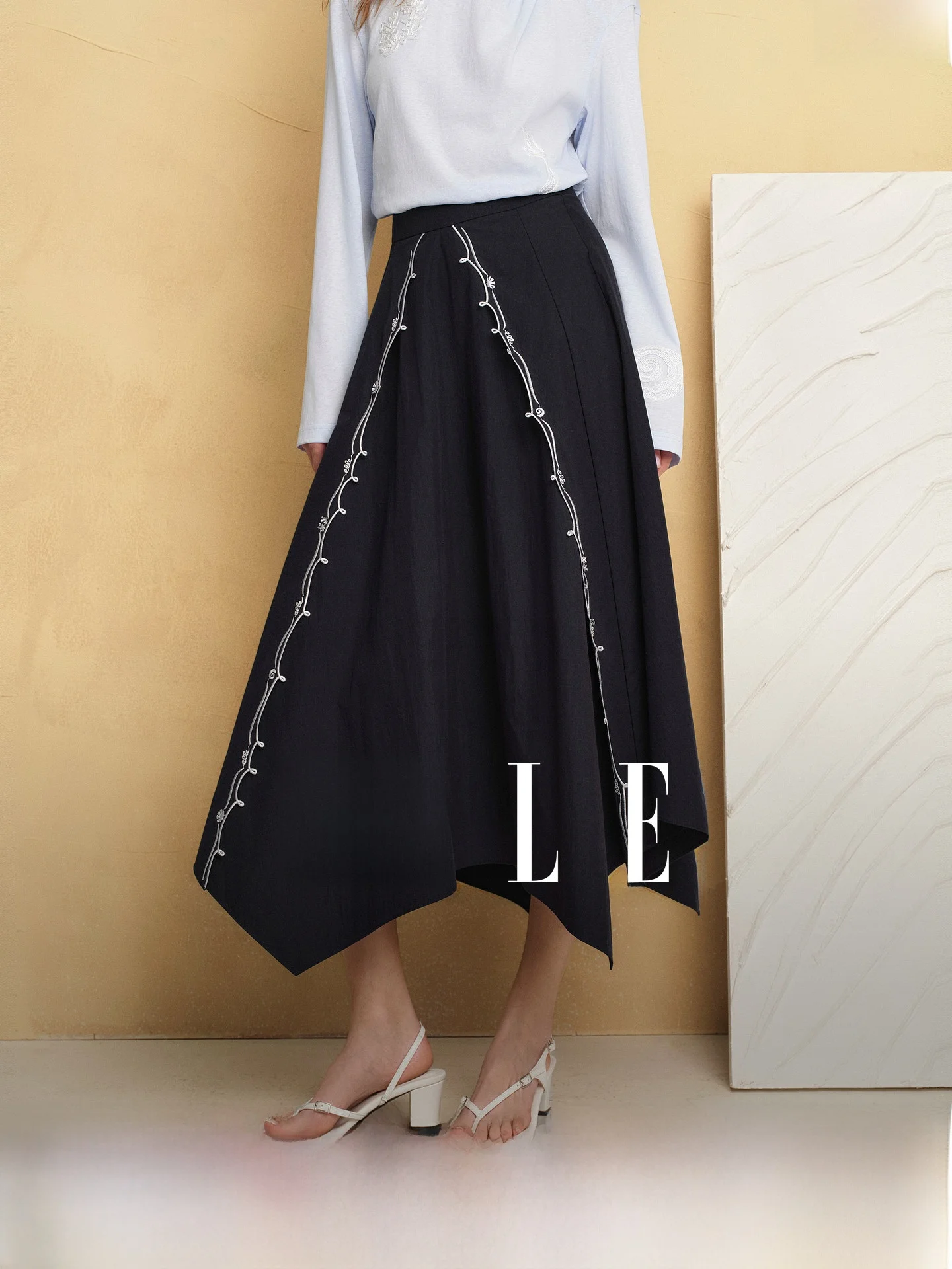 Elle Collaborative Irregular Color Block Half-length Skirt Women's Autumn New Style Elegant Drapey Long Skirt A-line Silhouette