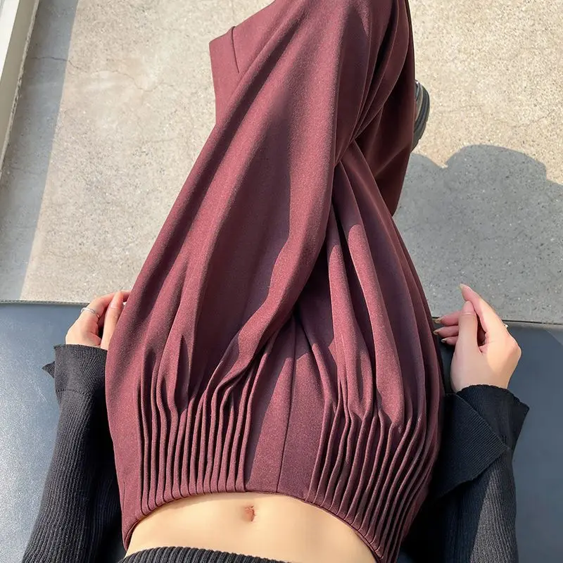 Autumn 2025 New Pinch Pleated Commuter Versatile Straight Mop Pants Ancola Red Premium Suit Wide-leg Pants Women