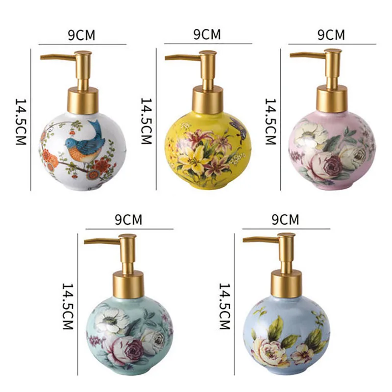 300ml Ceramic Sub-bottle Color Flower and Bird Decoration Container Bathroom Accessories Home Shampoo Makeup Remover Container