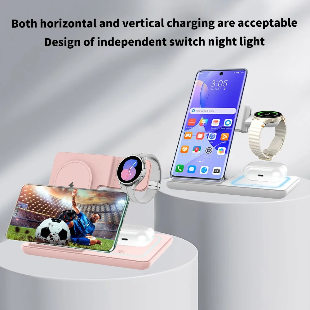 

3 in 1 LED Foldable Wireless Charger Stand For Samsung S25 S24 S23 Galaxy Watch 2-8 Active 1 2 Buds Pro Fast Charging Station