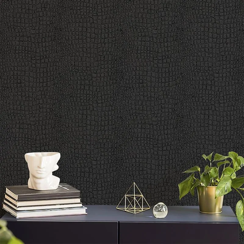 Peel and Stick Black Crocodile Wallpaper Matte Embossed Textured Wallpaper Self Adhesive Contact Paper for Cabinet Bedroom