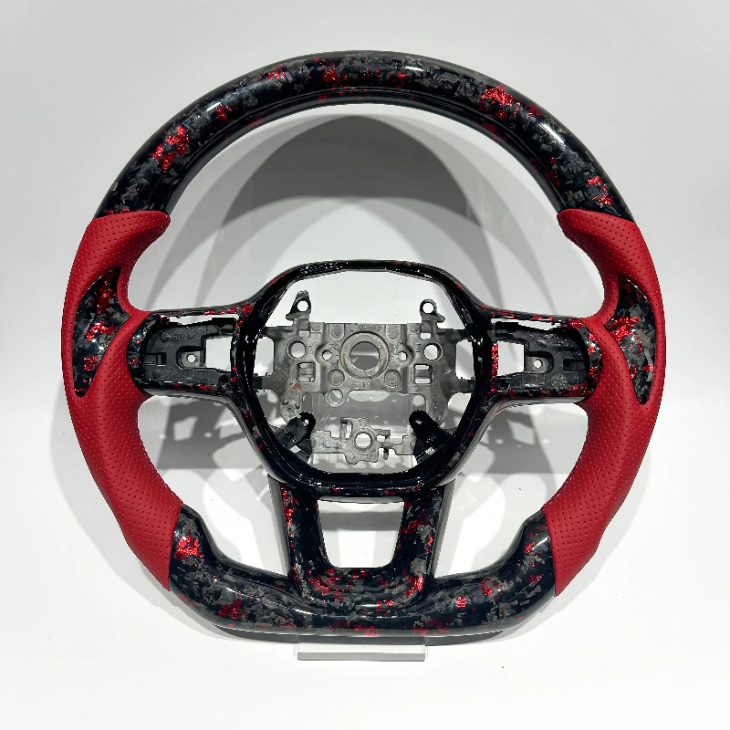 

Лидер продаж: Красная перфорированная кожа для рулевого колеса из кованого карбона для Honda Civic 11-го поколения, автомобильный аксессуар