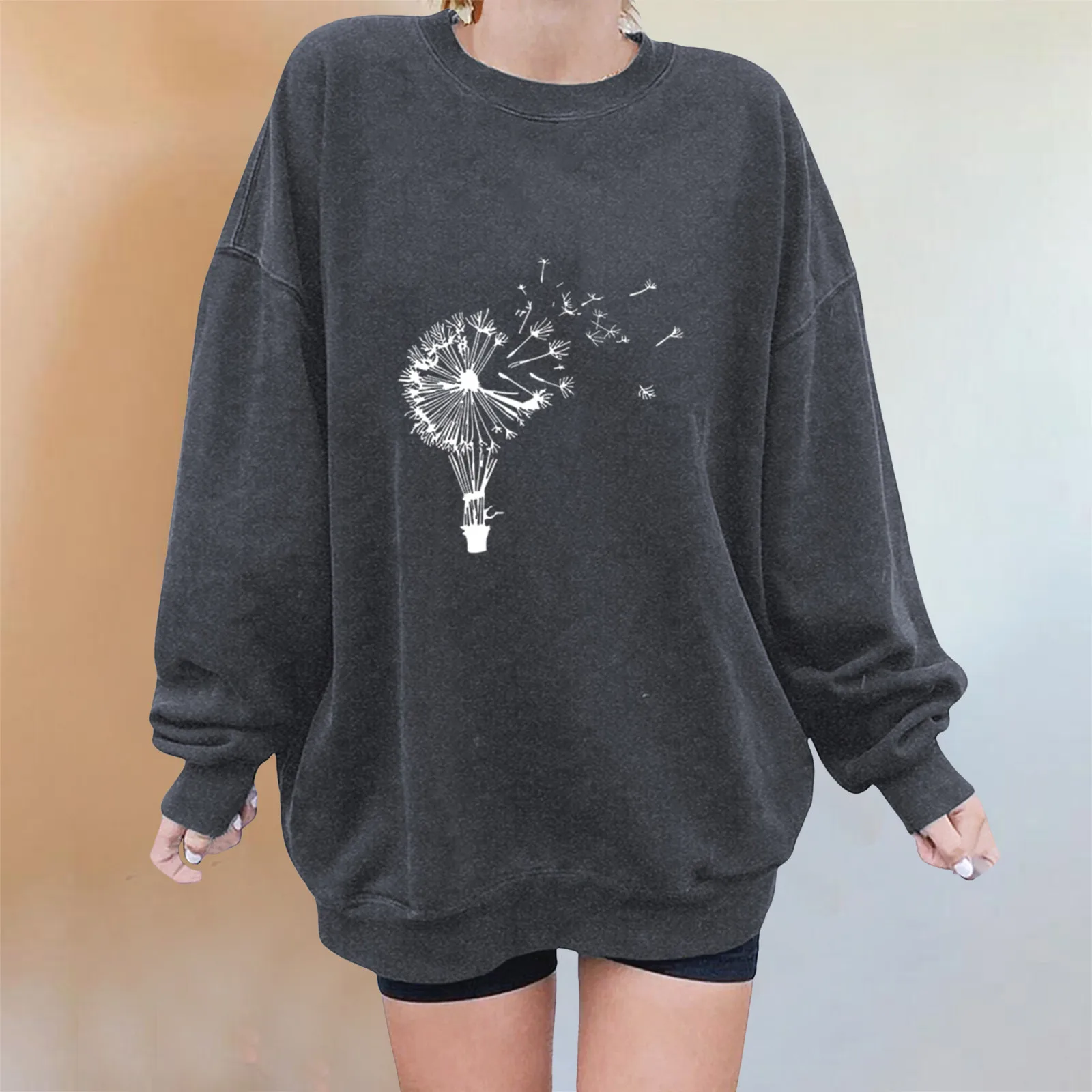 

Dandelion Graphic Hoodies For Women Loose Top Round Neck Sweatshirt Long Sleeve Print Pullover Female Casual Basic Clothes