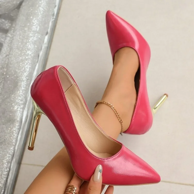 Women's Pumps Pointed Toe Stiletto High Heel Metallic-Look Finish Slip-On Dressy Evening Party Formal Elegant Event Footwear