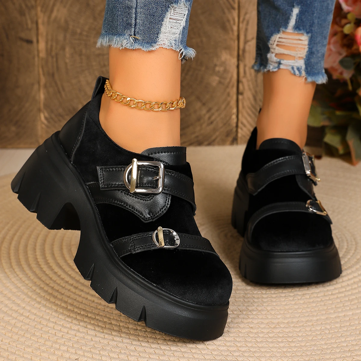 Womens Heels - Sapatos Mary Jane com fivela de
