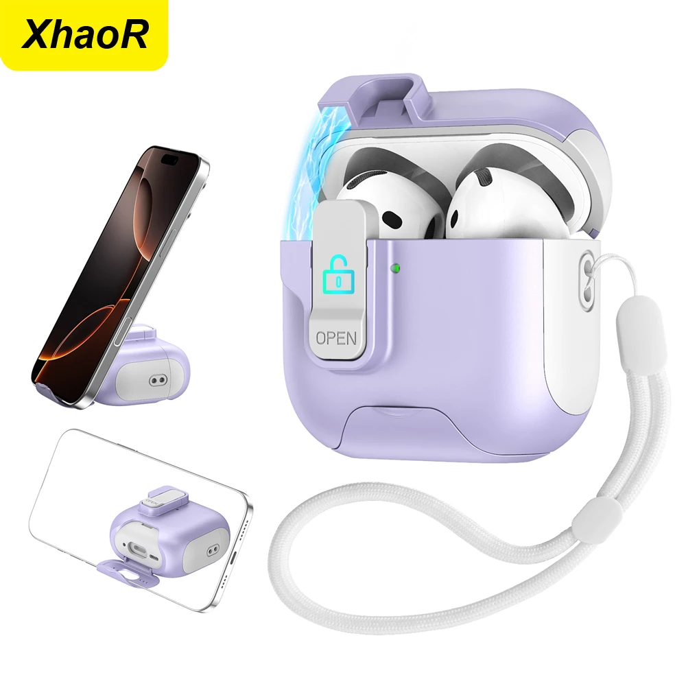 Housse de verrouillage de sécurité magnétique pour Airpods 4 ANC, étui avec lanière, Protection complète du corps, étuis de chargement antichoc pour Airpods Pro 2