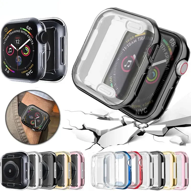 เคสสำหรับ Apple Watch ใสกันกระแทกแบบเต็มจอ45มม. 41มม. 44มม. 40มม. อุปกรณ์เสริมสำหรับ iWatch Series 9 8 7 SE 6 5 4 3เคส TPU