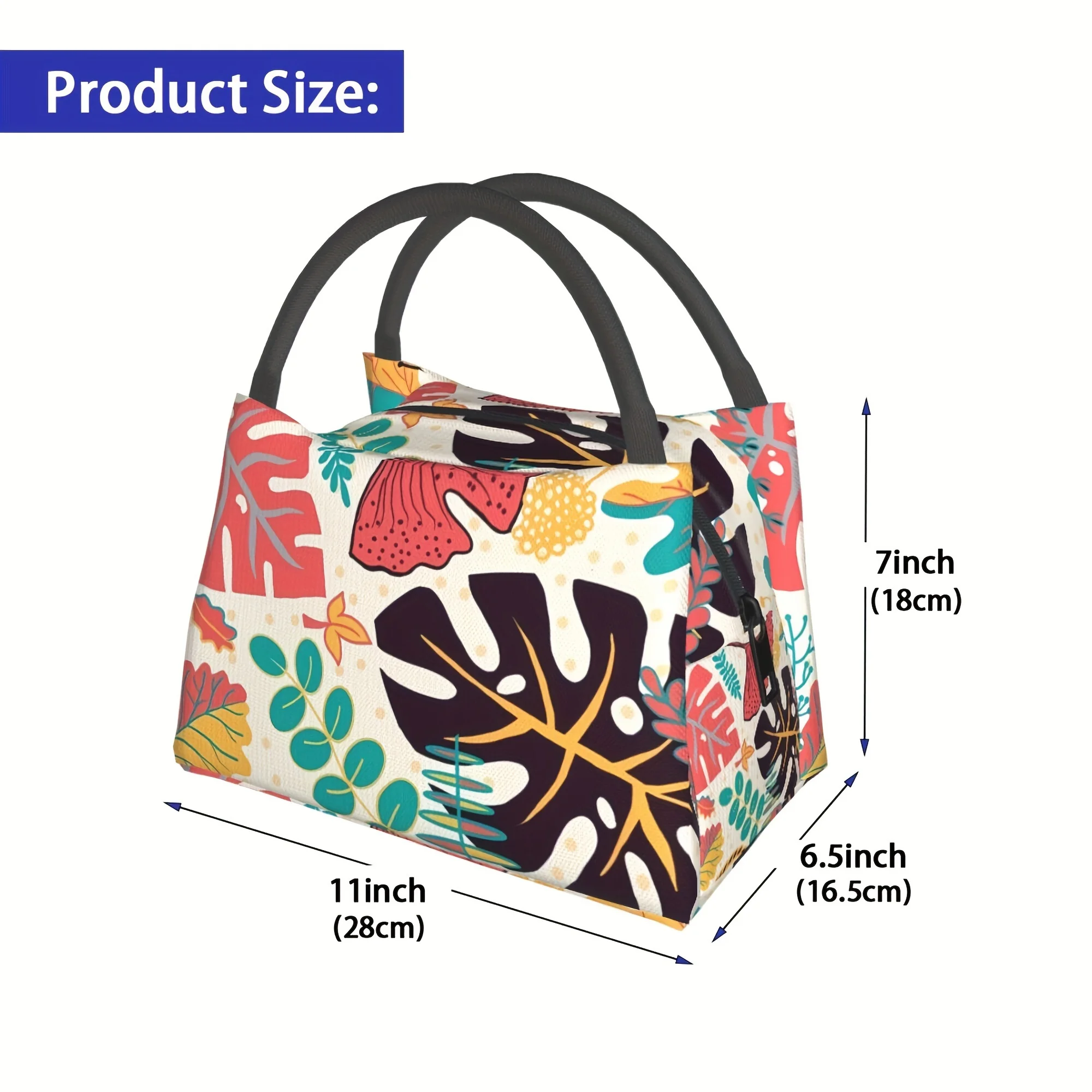 Tropical Palm Leaf Pattern Insulated Cooler Bag, Reusable Lunch Tote For School, Work, Picnic, Beach Essentials