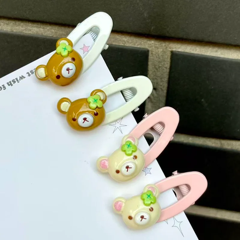 

New Cartoon Rilakkuma Hairpin Cute Four Leaf Clover Bear Brother Ellipse Bb Hairpin Girl Sweet Hair Accessory Friend Party Gift