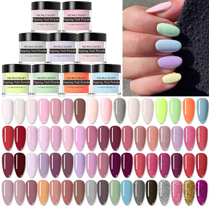 

NICOLE DIARY Color Dipping Nail Powder Natural Dry No Lamp Cure Art Decoration Pigment Dust Gel Glitter French Acrylic Nail DIY