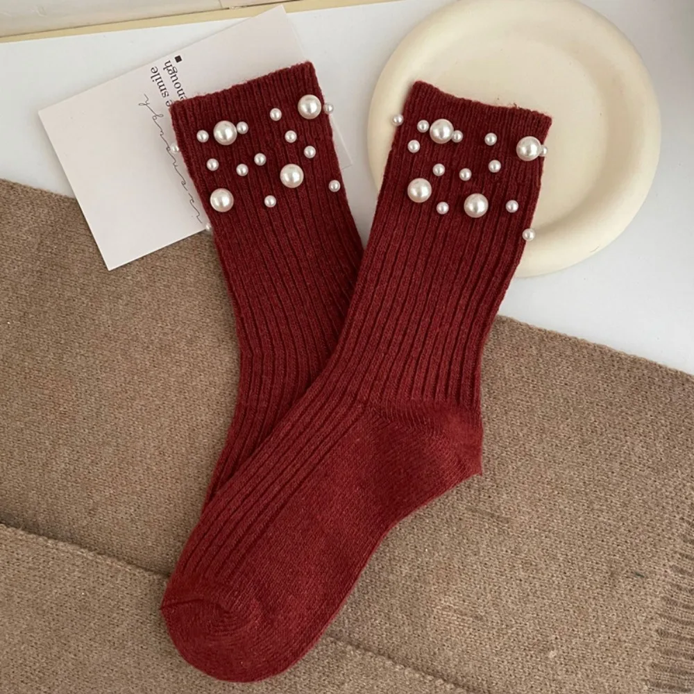 Fashion Thicken Warm Socks Solid Color Middle Tube Mid-Tube Socks Keep Warm Knitted Snow Boot Socks Autumn