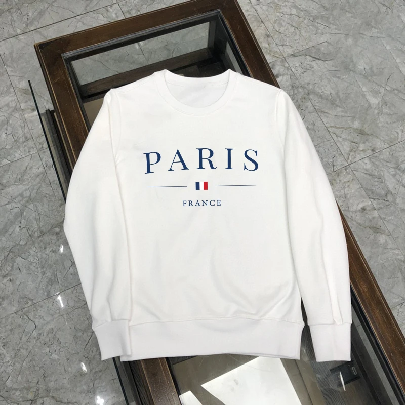 Women Paris Letters Print Pullover Hoodies Fleece Warm Casual Round Neck Sweatshirt Female Designer Loose Hoody Lady Clothing